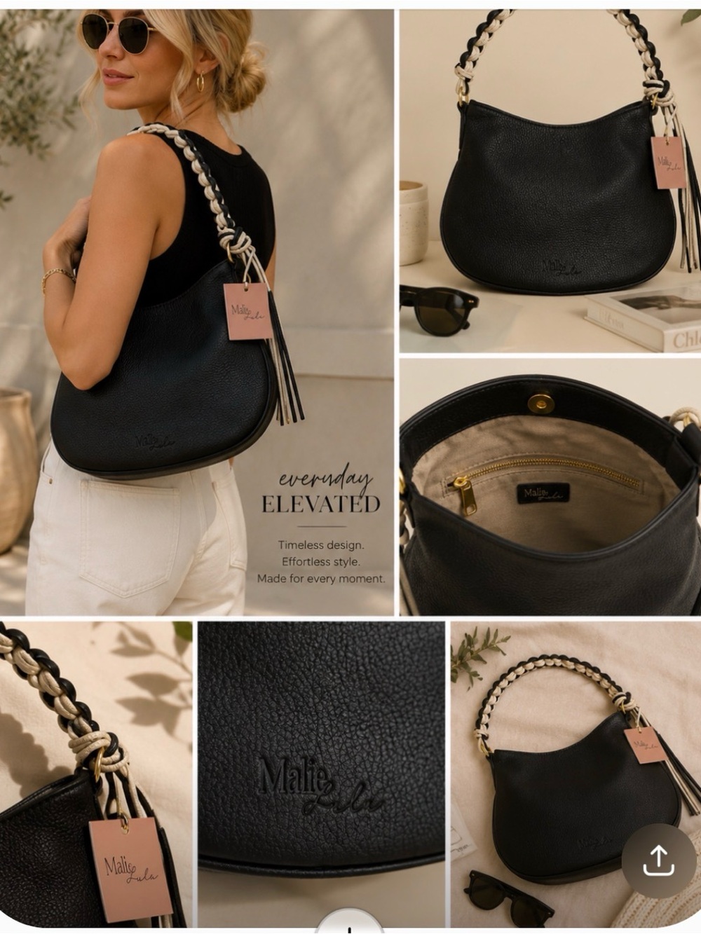 Black Braided Leather Shoulder Bag